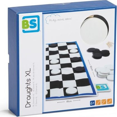 Lojë tavëll BS Toys Giant Checkers, dërrasë e madhe 85x85cm, gurë të mëdhenj bardh e zi