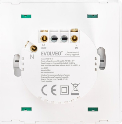 Çelës inteligjent ndriçimi EVOLVEO WiFi Single Switch, kontroll me aplikacion, kompatibil me Tuya Smart Life IFTTT, i bardhë