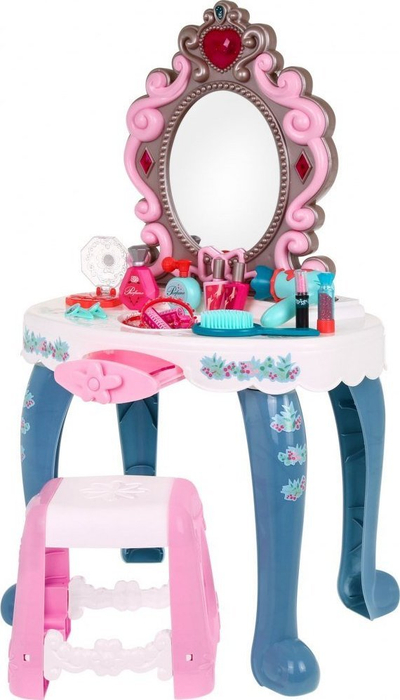 Lodër tavolinë grimimi SFL My Dressing Table, me pasqyrë dhe stol, 30 aksesorë, rozë