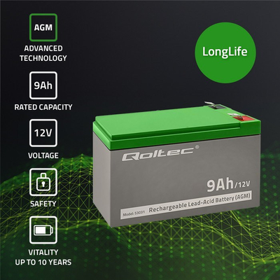 UPS Qoltec 53031, 12V 9Ah, plastik, i zi