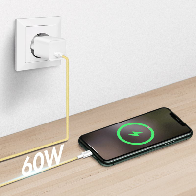 Kabllo USB LogiLink USB-C në USB-A, 60W, najlon, e verdhë
