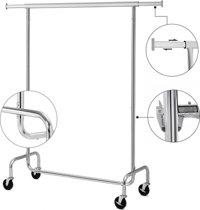 Varese rrobash SONGMICS HSR11S, kapacitet 130 kg, i rregullueshëm 110-150 cm, argjendtë