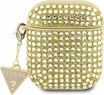 Kuti mbrojtëse Guess Hardcase Rhinestone Triangle për Apple AirPods, poliuretan, gold