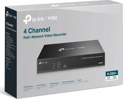 Video regjistrues rrjeti TP-Link VIGI NVR1004H, 4 kanale, 4K HDMI, i zi