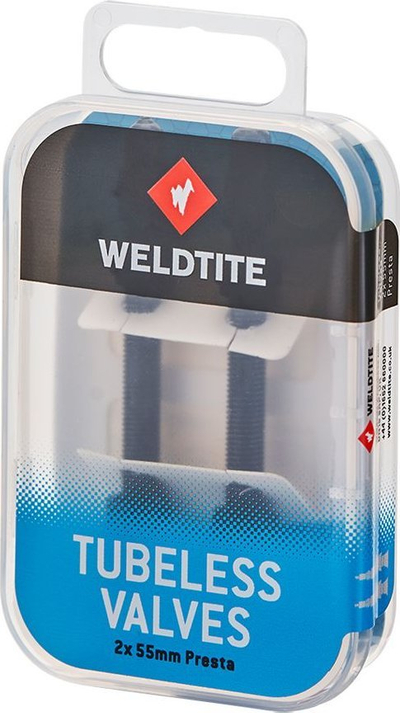 Set valvula tubeless Weldtite, Presta 55mm, 2 copë, të zeza