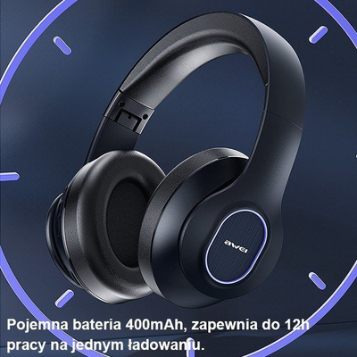 Kufje wireless Awei A100BL, Bluetooth 5.0, me drita LED, të zeza