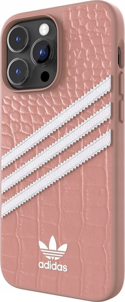 Mbrojtëse telefoni Adidas 3 Stripes Snap Case për iPhone 14 Pro Max, teksturë aligatori, rozë