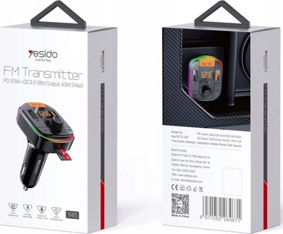Karikues makine Yesido Y45, 43W, PD dhe QC3.0, me FM n’radio