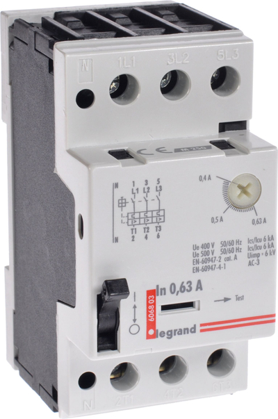 Ndërprerës motorik Legrand M250 606803, 3P, 0.4-0.63A, gri