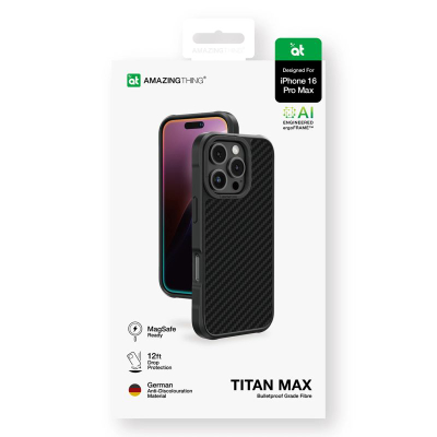 Заштитна маска Amazingthing Titan Max за iPhone 16 Pro Max, арамидни влакна 1500D, црна