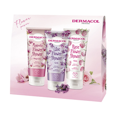Set për trup Dermacol Shower cream, krem dushi me ekstrakt zambaku 200 ml + krem dushi me ekstrakt trëndafili 200 ml + krem dushi me ekstrakt magnolie