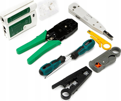 Set veglash rrjeti Master NSHL468, 19‑me‑1, tester RJ45 RJ11, çantë për ta çuar me vete, jeshile