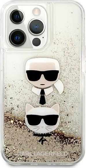 Kapak telefoni Karl Lagerfeld Karl &amp; Choupette Head, për iPhone 13 Pro Max, me shkëlqim glitter, i tejdukshëm