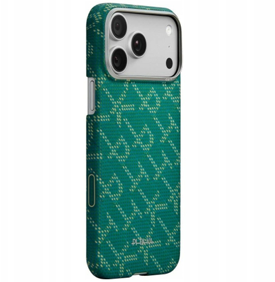 Kuti telefoni Pitaka Ultra Slim Monogram MagSafe për iPhone 17 Pro Max, mbrojtëse e hollë, jeshile me ari