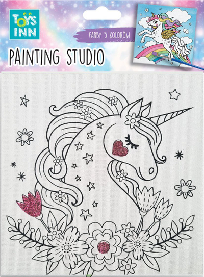 Set pikture Stnux Canvas Unicorn Flowers, kanavacë 15x15cm, për kalamaj
