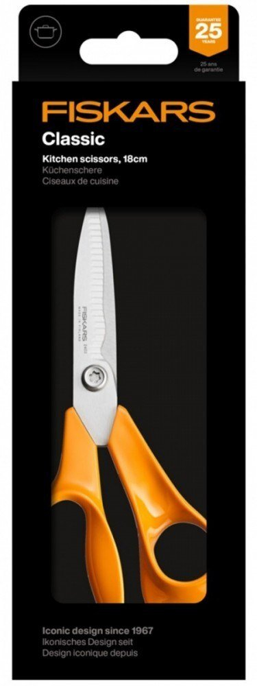 Gërshërë kuzhine Fiskars Classic, 18 cm, me dhëmbëza, portokalli