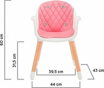 Karrige ushqimi Kinderkraft Sienna, 2 në 1, me këmbë druri, rozë
