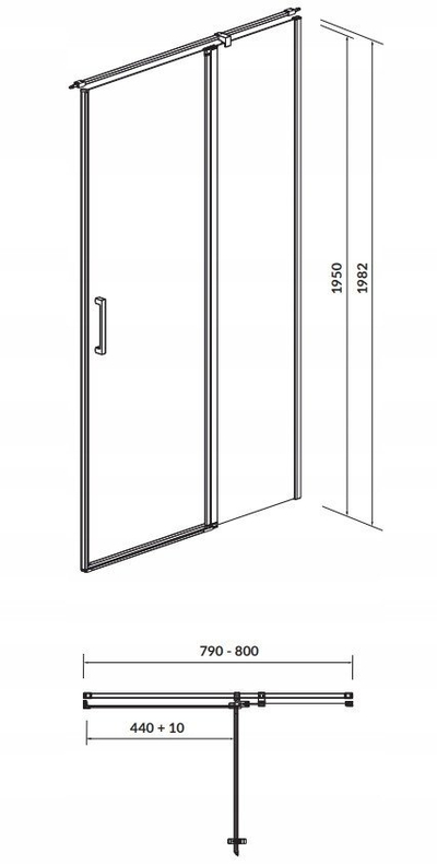 Dera dushi Cersanit Moduo, 80x195 cm, hapje djathtas, xham transparent