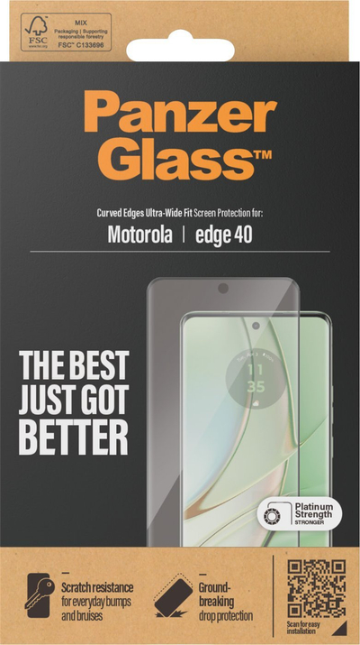 Xham mbrojtës PanzerGlass Ultra Wide Fit, për Motorola Edge 40, shumë i kthjellët, i fortë ndaj gërvishtjeve