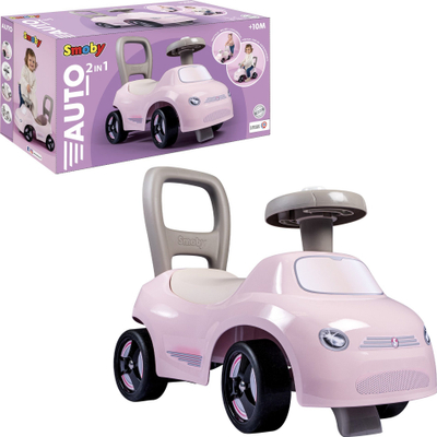 Auto ecëse për fëmijë Smoby Auto Ride-on, karrocë shtytëse 2 në 1, me borinë, rozë