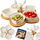 Set tasash porcelani me tabaka bambuje, 5 tasa, 4 shkopinj, e bardhë