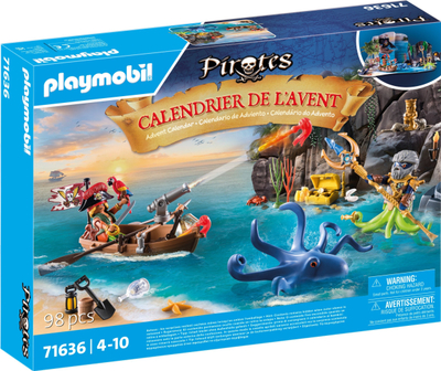 Kalendar Aventi PLAYMOBIL Pirates 71636, 24 surpriza, figurina dhe oktapod gjigant, shumëngjyrësh
