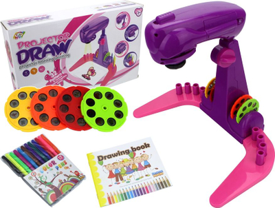 Играчка проектор за цртање WST Projector Draw, 32 слајда, со маркери, виолетово розова