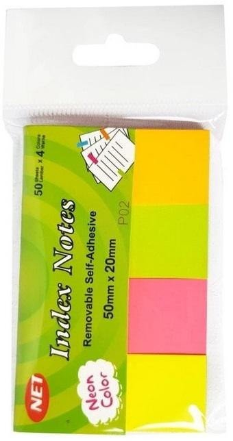 Shënjuese ngjitëse neon pa markë, 4 x 50 fletë, 20 x 50 mm, shumëngjyrëshe