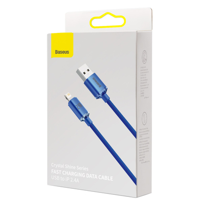 Kabllo Baseus Crystal Shine USB në Lightning, 2.4A, 1.2m (blu)