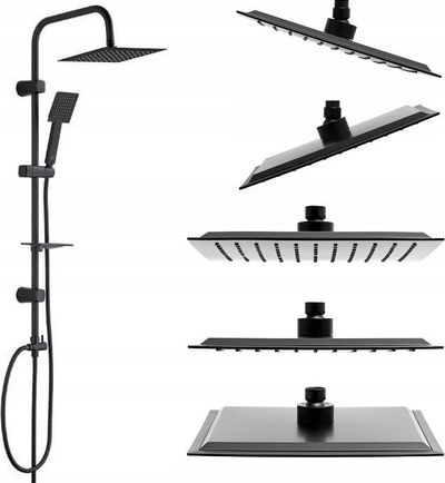 Kolonë dushi Laveo Drop Black, kokë katrore rain shower, sistem kundër gëlqeres, e zezë