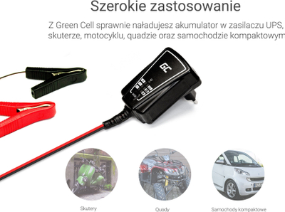Автоматски полнач за батерии Green Cell, 6V 12V, 1A, црн