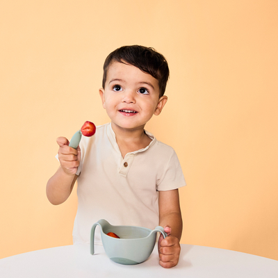 Set takëmesh për bebe b.box Cutlery Set, lugë dhe pirun ergonomik, me kuti udhëtimi, rozë blush