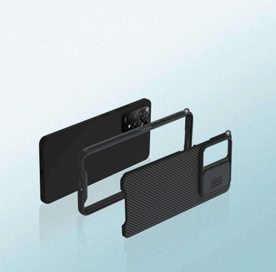 Mbrojtëse telefoni për Xiaomi Redmi Note 11, me kapak kamere, antirrëshqitëse, ngjyrë e zezë