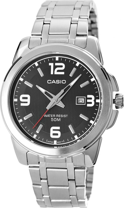 Машки часовник Casio Enticer MTP-1314D-1AVDF, аналоген кварц, не'рѓосувачки челик, сребрен со црн бројчаник
