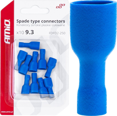 Konektorë t’ rrafshët femërorë t’ izolum FDFD2-250, 0.75–2.5mm², pako me 10 copë, blu