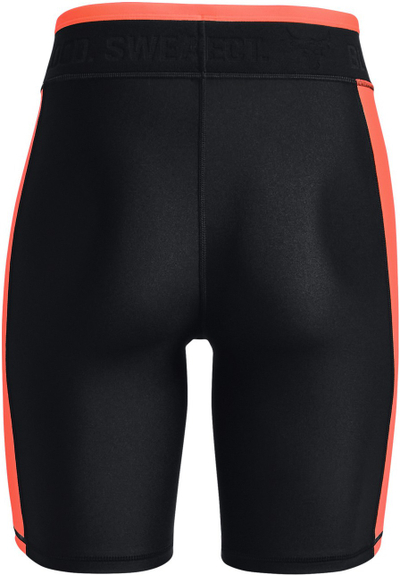Shorce sportive për femra Under Armour Project Rock HeatGear Bike, kompresion, e zezë portokalli