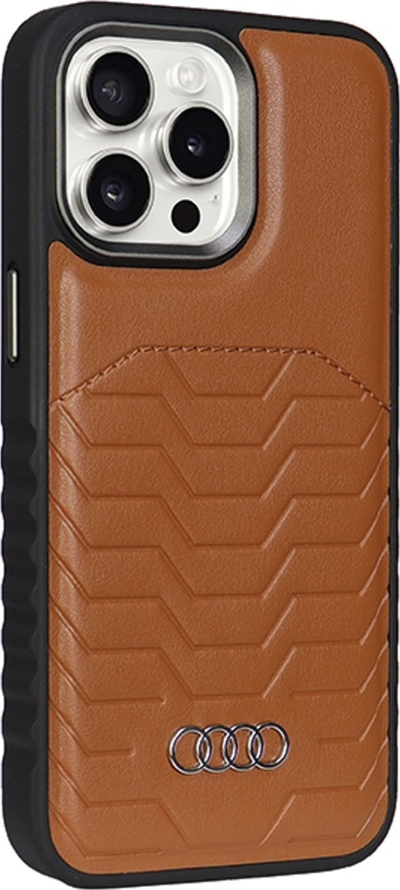 Kuti mbrojtëse Audi për iPhone 14 Pro, 6.1", MagSafe, lëkurë sintetike, kafe