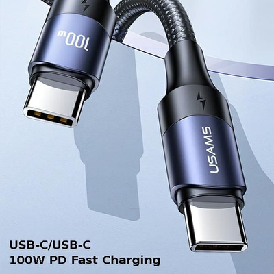 Kabllo karikimi USAMS U71, USB-C në USB-C, 3 metra, 100W PD, e zezë