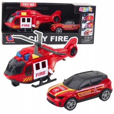 Set lodrash LEANToys Helicopter Fire Truck Fire Brigade, me drita, me zëra