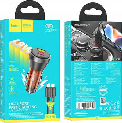 Karikues makine Hoco 48W, USB A USB C, me kabllo USB C në Lightning, portokalli