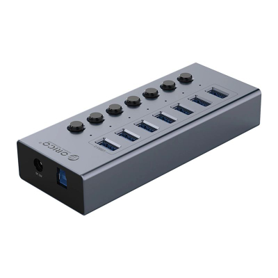 Hub USB Orico BT2U3-7AB, 7 porta USB 3.0, me çelësa më vete për çdo port, gri