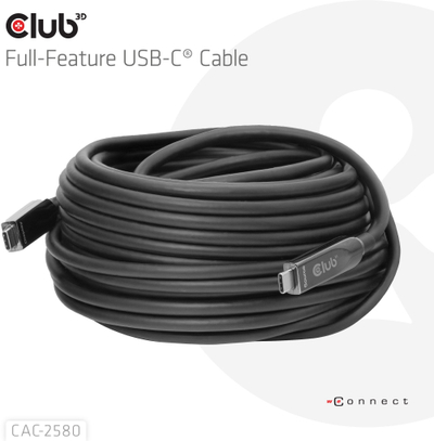 Kабел USB C Club 3D CAC-25xx, 15 m, 8K 60W, USB 3.2 Gen 2, црн