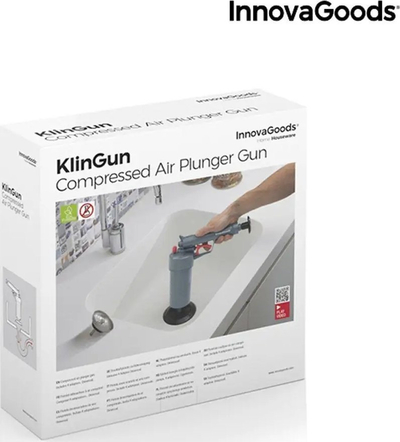 Pistoletë ajri InnovaGoods KlinGun, me adapterë universalë, për zhbllokim tubacionesh, blu
