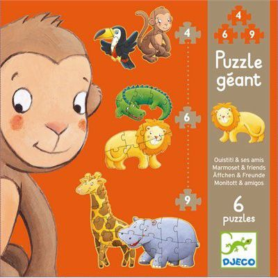 Set puzzle Djeco 6 Puzzles Ouistiti me shokët e vet, 38 copa, shumëngjyrësh