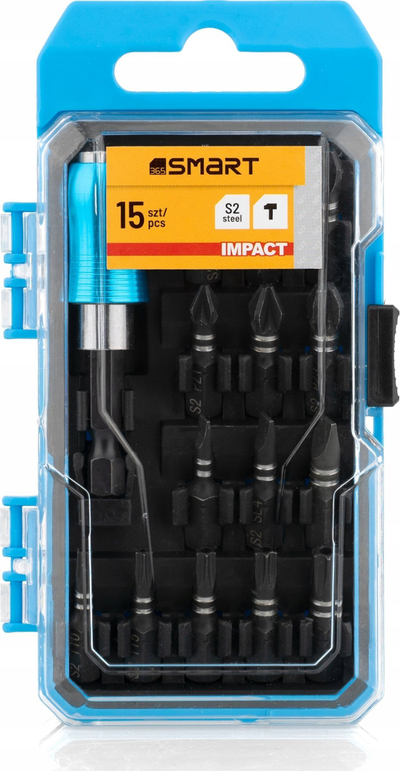 Set bitash goditëse SMART365 PH PZ TORX SL, 15 copë, me adapter 1/4", në kuti plastike