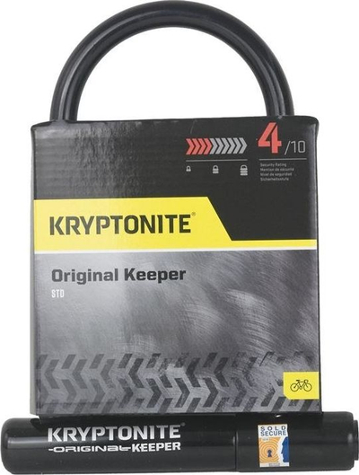 Dry biçiklete Kryptonite Krypt Keeper U Lock, hark çeliku 12mm, me mbajtës kornize, ngjyrë e zezë