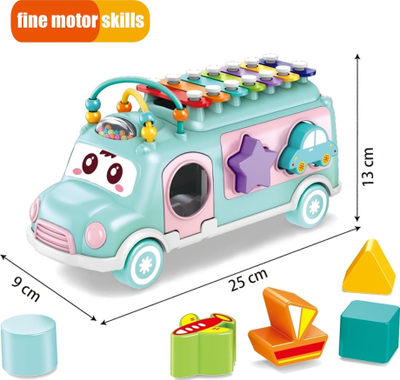 Lodër autobus muzikor Woopie 49485, sorter formash, me ksilofon, ngjyra pastel