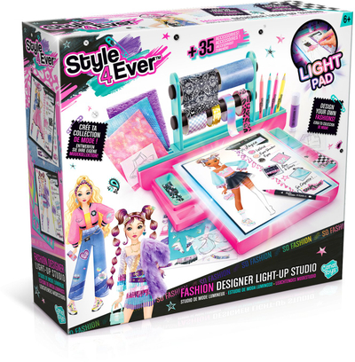 Set kreativ Style 4 Ever Fashion Designer Light Up Studio, panel me drita, për bëre dizajne rrobash, shumëngjyrësh