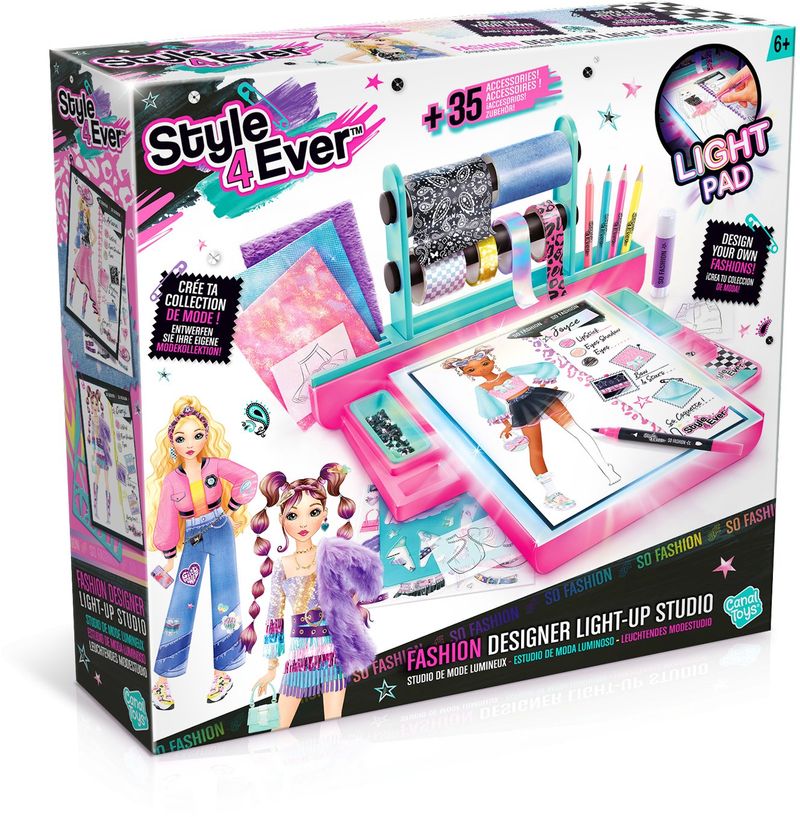 Set kreativ Style 4 Ever Fashion Designer Light Up Studio, panel ndriçues, për dizajnim veshjesh, shumëngjyrësh