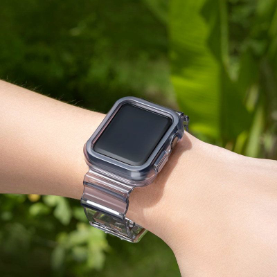 Set rrip dhe kasë Strap Light për Apple Watch 42/44mm, TPU, gri e tejdukshme